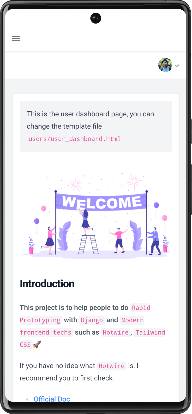 Android app dashboard preview