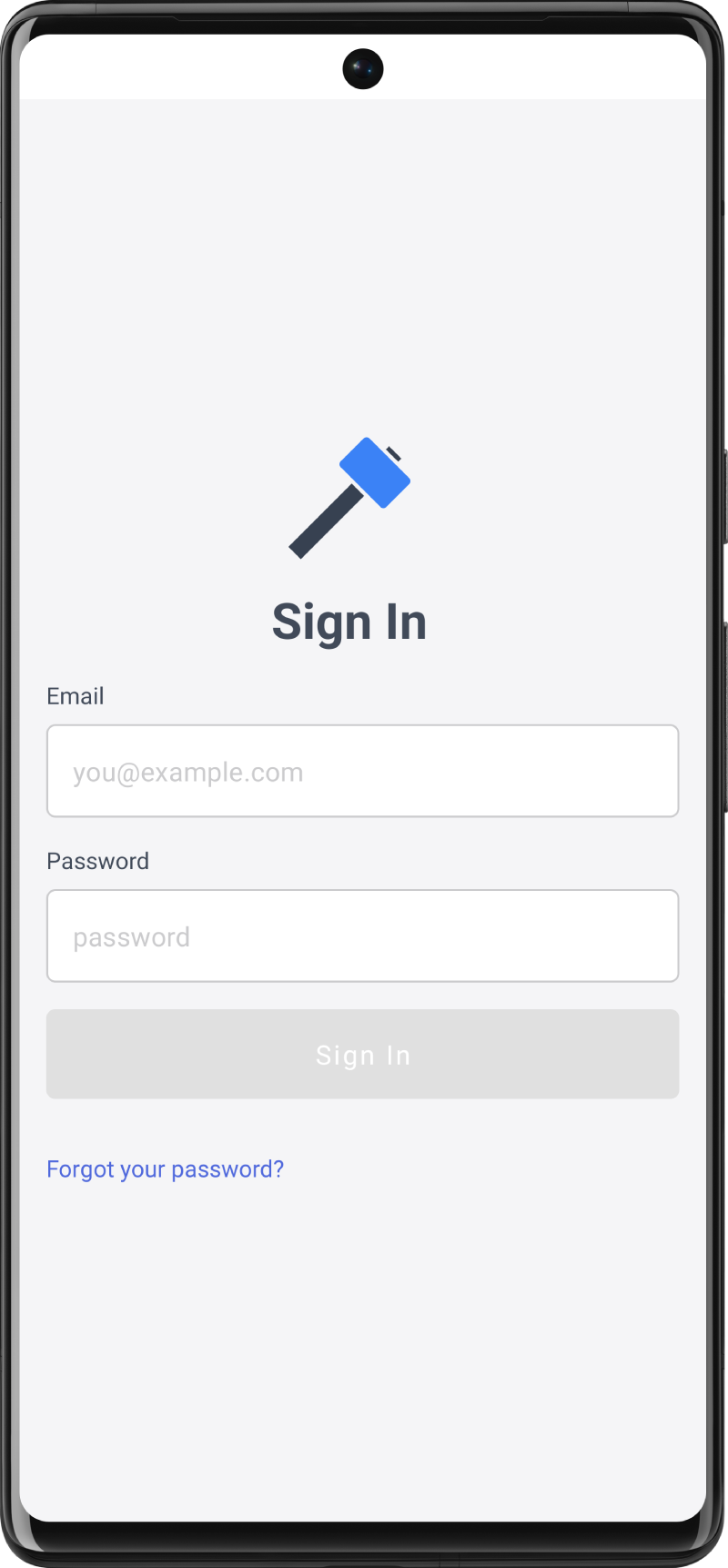 Android sign in screen