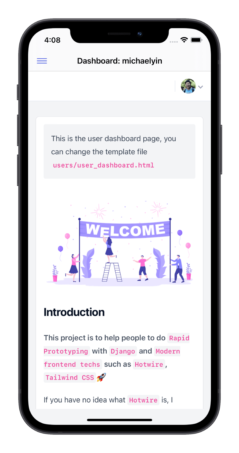 iOS app dashboard preview
